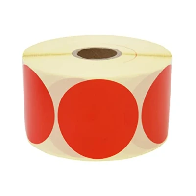 Afbeelding van Prolac Markeringspunten 1000 stuks kleurrijke kleefpunten op rol, 25 x mm rood, zelfklevende stippen, ronde stickers, perfect voor het markeren kantoor, stickers rond