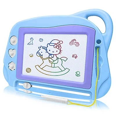Afbeelding van Magnetische Tekentafel voor Kinderen Reisgrootte, Kleurrijke Schrijftablet Mini Uitwisbaar ets Schetsblok Educatief Speelgoed Peuters met 3 Stempels en 1 Pen Knderen