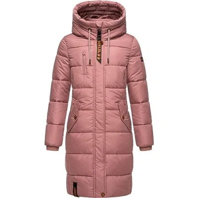 Afbeelding van Marikoo Yuikoo Winterjas voor dames, warm, gewatteerd, lang, met capuchon, XS XXL, Dark Rose, L
