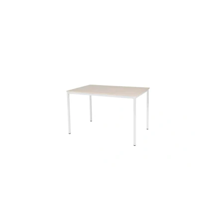 Afbeelding van Domino Basic bureautafel, vaste hoogte met 120x80cm lindberg (licht) eiken 25mm blad en wit (RAL9010) 4 poot frame