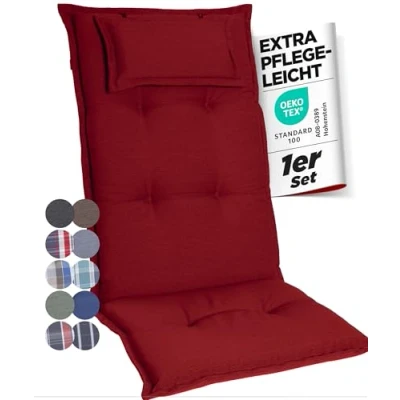 Afbeelding van gardisun Tuinstoelkussens, hoge rugleuning met hoofdeinde, extra dikke stoelkussens, made in Europe, ideale kussens voor rugleuning, hoog comfort, set van 1, rood