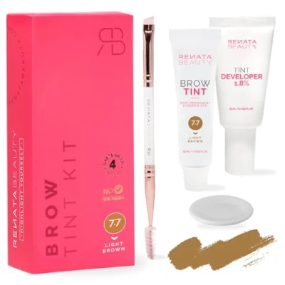 Afbeelding van Renata Beauty Set mit Augenbrauenfarbe Farbe für Augenbrauen 3 in 1 Färbeset: Farbe, Oxidationscreme, Stylingbürste Langanhaltend bis zu 30 x Färben [Hellbraun]