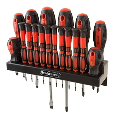 Afbeelding van Stalwart 75 HT4088 18 delige schroevendraaierset met wandhouder en magnetische tips Precisiekit inclusief platte koppen, Phillips Torx schroevendraaiers van