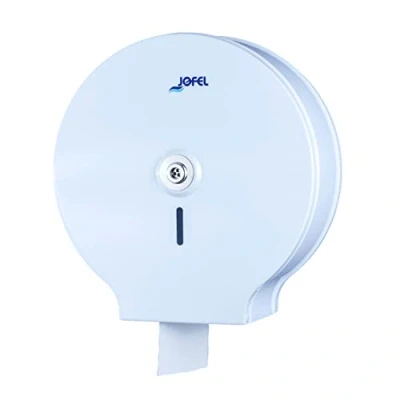 Afbeelding van Jofel Grote industriële toiletrolhouder, rolpapierdispenser tot 400 m, max. 260 mm diameter, doorn van 18 55 mm, witte gelamineerde stalen behuizing, klassieke AE13300