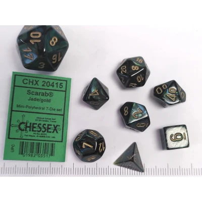 Afbeelding van Chessex Scarab Mini Polyhedral Jade/goud Dobbelsteen Set (7 stuks)