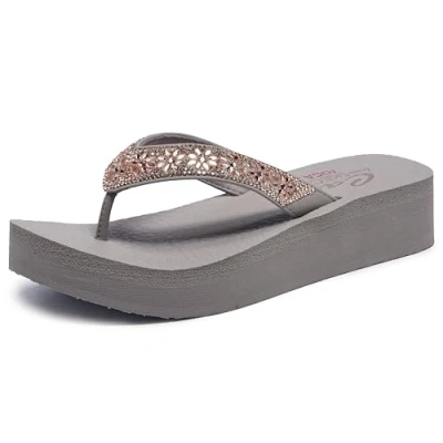 Afbeelding van Skechers Teensandalen, Dames, Maat: 36, Taupe Textiel