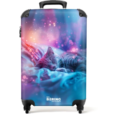 Afbeelding van NoBoringSuitcases.com® Kinderkoffer Kindertrolley Kat Slaap Magisch Handbagage koffer lichtgewicht Reiskoffer trolley Rolkoffer met wieltjes Past binnen 55x40x20 en 55x35x28