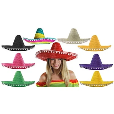 Afbeelding van MEXICAANSE STRAW SOMBRERO HOED HEREN OF DAMES IDEALE FANCY JURK (NATUURLIJK)