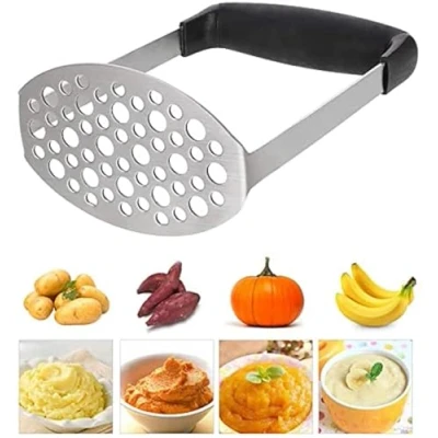 Afbeelding van PIQIUQIU Aardappelstamper van roestvrij staal, aardappelstamper, groentestamper, aardappelpureer, geschikt voor de vaatwasser, aardappelpuree, crèmige aardappelpuree (zwart, 12 x 7 17 cm)