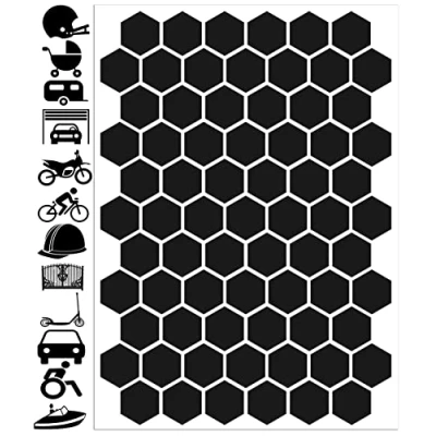 Afbeelding van Biomar Labs® 71 stks Hoge Zichtbaarheid Waarschuwing Reflecterende Stickers Honingraat Kit Decals Zwarte Reflector Zeer Nacht Veiligheid Pijlen Universele Zelf Lijm D 52