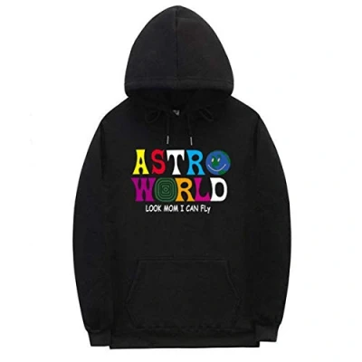 Afbeelding van Heren Dames Jeugd Casual Trui Met Capuchon ASTROWORLD Print, Hoodie Hip Hop Travis Scott Sweatshirts Zakken, zwart, L