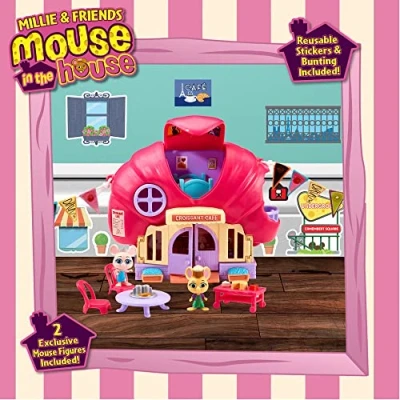 Afbeelding van Bandai Millie and Friends Mouse in The House Playset Croissant Cafe speelgoed, verzamelspeelgoed, fantasierijk spel, voor kinderen van 3 tot 7 jaar CO07394