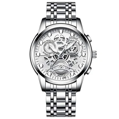 Afbeelding van JewelryWe Herenhorloge, kwarts, analoog polshorloge, 30 m, waterdicht, roestvrij staal, zakelijk, casual, met kalender en lichtgevende wijzers, cadeau voor mannen jongens, zilver, armband