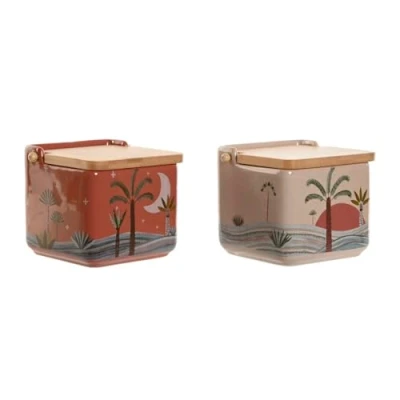 Afbeelding van Zoutvaatje met deksel Home ESPRIT Beige Roze Terra cotta Lila Bamboe 750 ml 14 x 12,5 12 cm (2...
