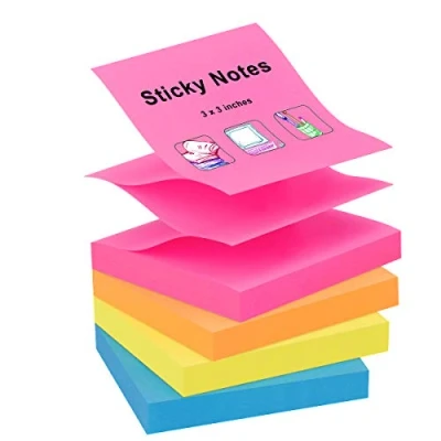 Afbeelding van ZCZN Pop up Sticky Notes 76 x mm, 4 Pads Verschillende kleuren Self Stick Notes, 100 Sheets/Pad (Rose Rood, Geel, Blauw, Oranje)