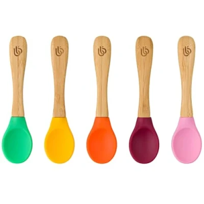 Afbeelding van Bamboo ® Baby spenen lepels 5 stuks met zachte gebogen siliconen tips voor peuters en zuigelingen ideaal keukengerei babyspenen