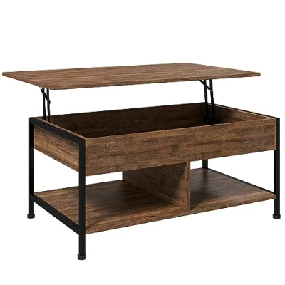 Afbeelding van HOMCOM Salontafel, opklapbare woonkamertafel met verborgen vak en 2 onderste planken, metalen poten, industrieel design, 100 x 80 60 cm, rustiek bruin, zwart