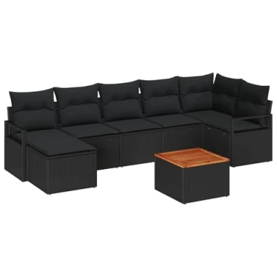 Afbeelding van vidaXL 8 delige tuin sofa set met kussens zwart poly rattan acacia