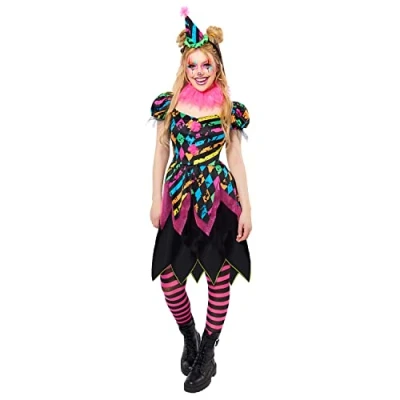 Afbeelding van amscan 9917870 Halloween Funhouse Horror Clown verkleedkostuum voor dames, multi, maat: 12 14