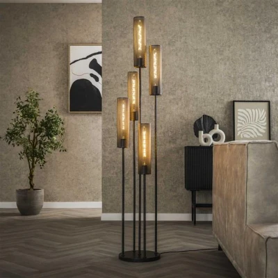 Afbeelding van Hoyz Collection Vloerlamp 5L Getrapt Tube Mesh Artic Zwart