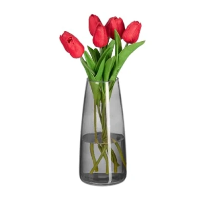 Afbeelding van Relaxdays Decoratieve glazen vaas, vaas voor binnenbloemen, H x D: 21,5 15 cm, tafeldecoratie, grijs