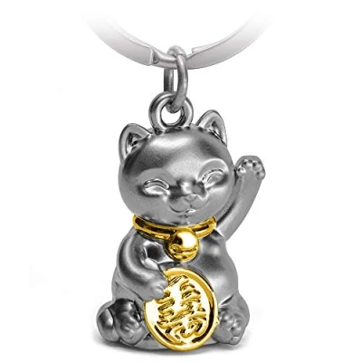 Afbeelding van FABACH Maneki Neko Gelukskat Sleutelhanger, met schattige kat, geluksbrenger, metalen hanger, cadeau voor katten, goud, Eén maat