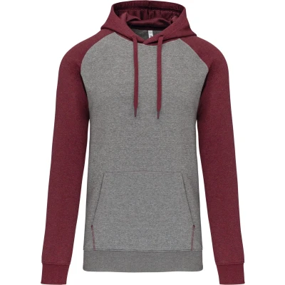 Afbeelding van PROACT Tweekleurige sweater met capuchon volwassene PA369 Grey Heather / Wine