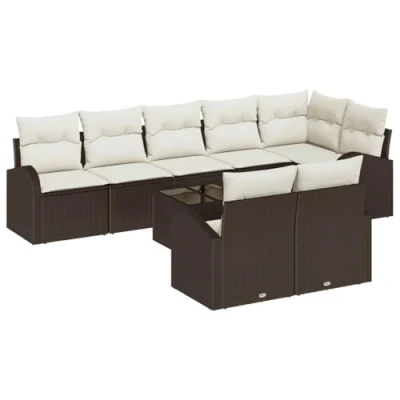 Afbeelding van vidaXL 8 delige tuinsofa set met kussens grijs poly riet