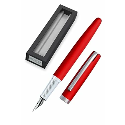Afbeelding van ONLINE vulpen Eleganza I metaal kleur satijn rood pendikte M metalen clip incl. inktpatroon schrijfkleur blauw voor standaard inktpatronen geschenkverpakking