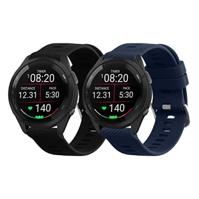 Afbeelding van kwmobile 2x horlogebandjes geschikt voor Garmin 22mm Forerunner 265 bandje Smartwatch bandjes van TPU Activity tracker horloge band in zwart / donkerblauw
