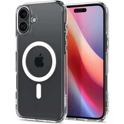 Afbeelding van Spigen Hoesje Geschikt voor Apple iPhone 16 Crystal Hybrid MagFit Compatibel met MagSafe Back Cover Magneet Wit