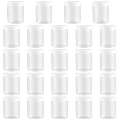 Afbeelding van HEIHAK 24 stuks 250 ml ronde plastic potten van met deksels, doorzichtige lege slijmpotten, kleine opslagcontainers, navulbare slijmpotten voor specerijen, jam, snoep, ambachten