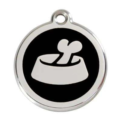 Afbeelding van Bone in Bowl Black roestvrijstalen hondenpenning large/groot dia. 3,8 cm RedDingo