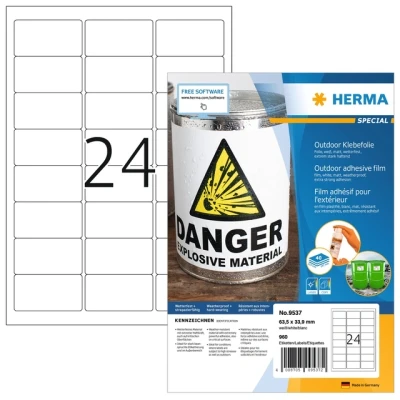 Afbeelding van Herma 9537 etiketten (A4) 63.5 x 33.9 mm Folie, mat Wit 960 stuk(s) Extra sterk hechtend Folie