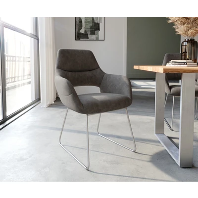 Afbeelding van Armleunstoel Yago Flex met armleuning slipframe roestvrij staal antraciet vintage