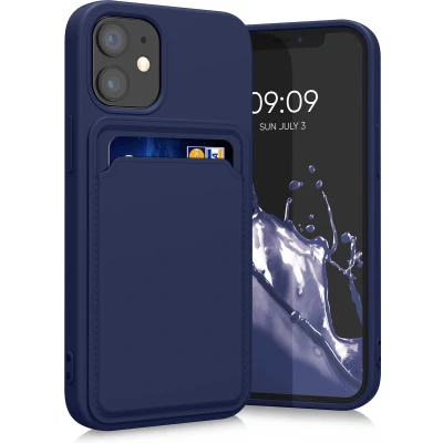 Afbeelding van kwmobile telefoonhoesje geschikt voor Apple iPhone 12 mini Hoesje met pasjeshouder TPU case in donkerblauw