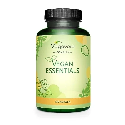 Afbeelding van Vegavero Vegan Essentials Vitamine complex Vitaminen A, B12, B2, D3 + K2, foliumzuur, ijzer, selenium, jodium, calcium Laboratoriumgetest, geen toevoegingen