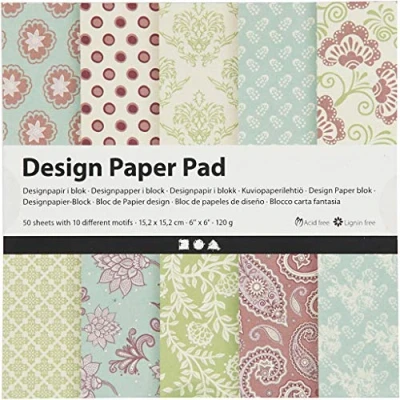 Afbeelding van Creotime designpapier blok groen/paars 15,2 cm 50 vellen