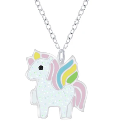Afbeelding van JoyS Zilveren eenhoorn hanger met ketting 36 cm + 5 extension unicorn glitter paardje
