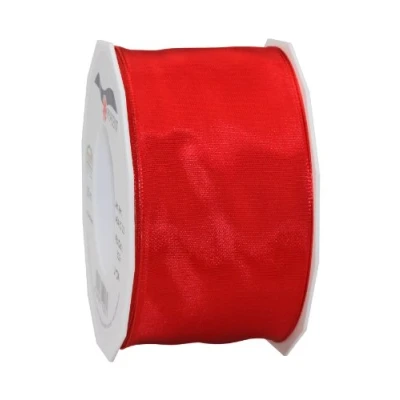 Afbeelding van PRÄSENT Lyon Lint met draadrand, rood, 25 m decoratielint om te versieren en knutselen, 60 mm breed, licht buigzaam lint, voor feestelijke decoraties speciale gelegenheden