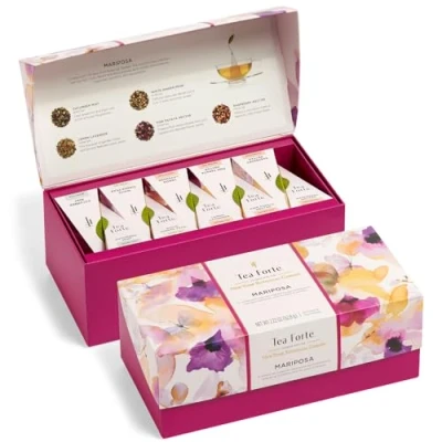 Afbeelding van Tea Forte Petite presentatiedoos theemonsteraars, theedoos met diverse variëteiten, 20 handgemaakte piramide thee infusers (Mariposa)