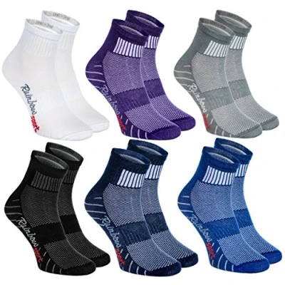 Afbeelding van Rainbow Socks Man Vrouw Kleurrijk Katoenen Sneaker Sportsokken 6 Paar Wit Paars Grijs Marineblauw Zwart Jeans Maat EU 36 38