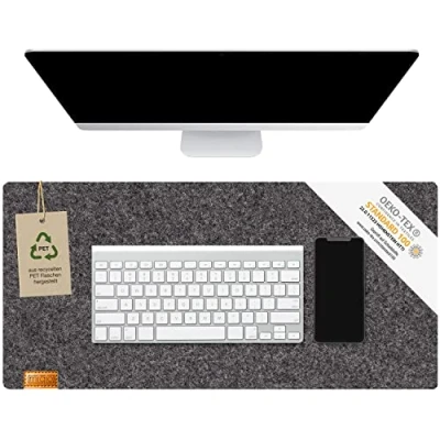 Afbeelding van MIQIO® Design Bureauonderlegger van duurzaam vilt, geschikt voor houten tafels omdat zonder rubberen coating, Oeko Tex gecertificeerd, bureaumat gerecyclede PET flessen, donkergrijs, 68 x 33 cm