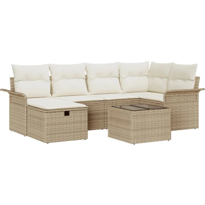 Afbeelding van vidaXL 7 delige Tuin Sofa Set met Kussens Beige Poly Rattan