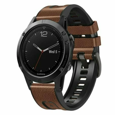 Afbeelding van leer + siliconen bandje Bruin Garmin Instinct 3 / E 45mm
