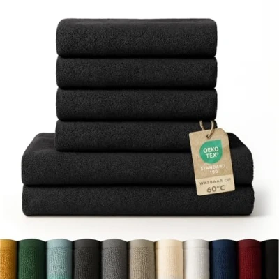 Afbeelding van Blumtal Terry Handdoeken Set 2 x Baddoek &amp; 4 Handdoek: Zwart