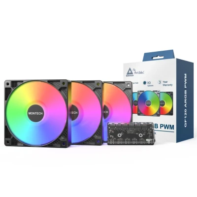Afbeelding van Montech GF120 ARGB PWM Black 3 in 1 Pack case fan