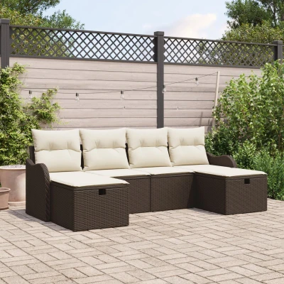 Afbeelding van vidaXL 6 delige tuinsofa set met kussens bruin poly rattan