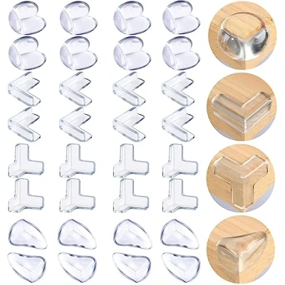 Afbeelding van GUYUWE 32 stuks hoekbescherming voor baby&#039;s, randbescherming, zelfklevend, tafelrandbescherming, transparant, 4 vormen verschillende meubels