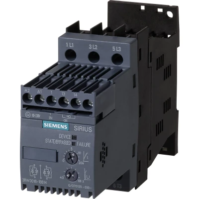 Afbeelding van Siemens 3rw30 softstarter 4kw bij 400v 9a 40 graden us 24v vac dc gestuurde fasen 2 3rw3016 1bb04